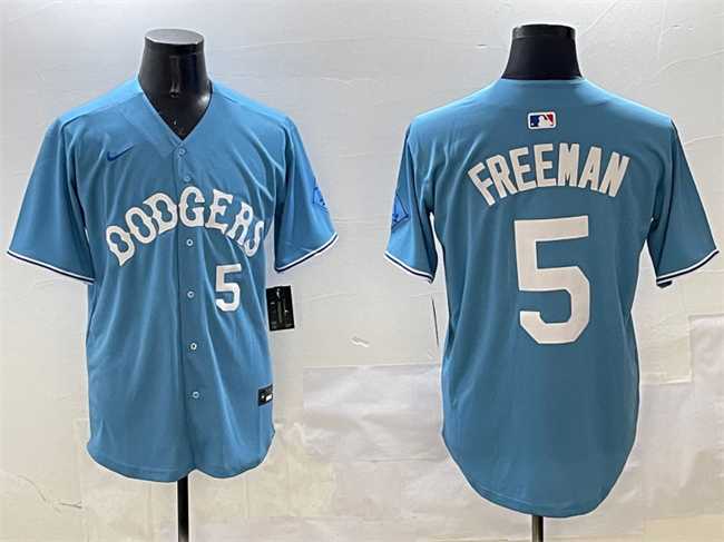 Mens Los Angeles Dodgers #5 Freddie Freeman Light Blue Limited Stitched Jersey